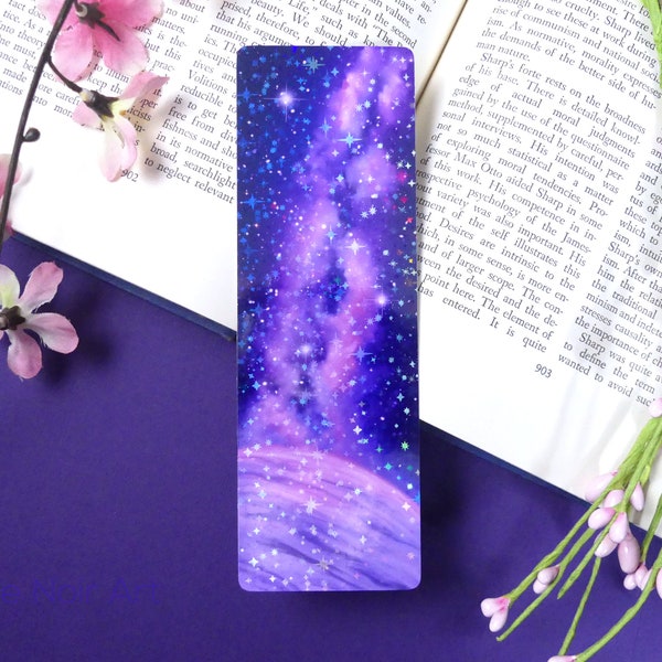 Purple Galaxy Bookmark | Holographic Aesthetic Bookmark | Space Bookmark | Handmade Unique Bookmark