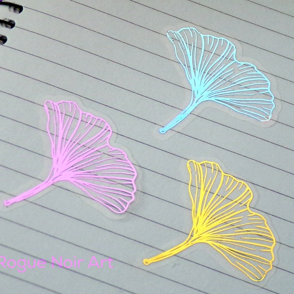 Gingko Leaf Clear Foil Sticker | Die Cut Vinyl Sticker | Gold Holographic Foil Botanical Stickers | Planner Sticker | Bullet Journal Sticker