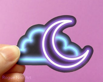 Neon Moon Cloud Sticker: Lofi Dreamy Vibes, Laminated Die Cut