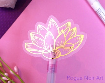 Autocollant fleur de lotus | Autocollant transparent | Pour les planificateurs ou les journaux à puces | Rose ou Or