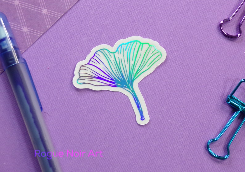 Gingko Leaf Clear Foil Sticker Die Cut Vinyl Sticker Gold Holographic Foil Botanical Stickers Planner Sticker Bullet Journal Sticker image 2