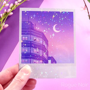 Holographic Aesthetic Sticker: Lofi City | Dreamy Vibes Polaroid Stickers