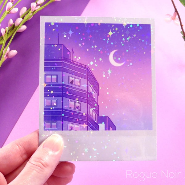 Holographic Polaroid Art Print: Lofi Sky | Aesthetic Mini Art Print | Dreamy Vibes | Holographic Art Print | 90s Nostalgia