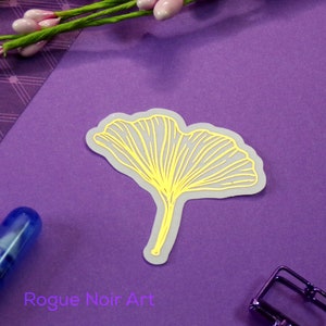 Gingko Leaf Clear Foil Sticker Die Cut Vinyl Sticker Gold Holographic Foil Botanical Stickers Planner Sticker Bullet Journal Sticker Gold Foil