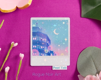 Holographic Lofi Sticker: Dreamy Teal Sky, Anime Art
