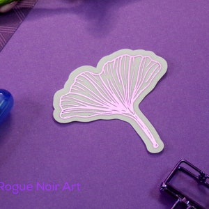 Gingko Leaf Clear Foil Sticker Die Cut Vinyl Sticker Gold Holographic Foil Botanical Stickers Planner Sticker Bullet Journal Sticker Lilac Foil