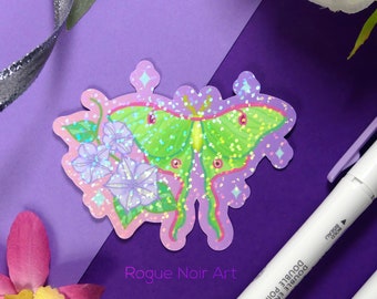 Holographic Luna Moth Sticker: Vinyl Die Cut Sticker
