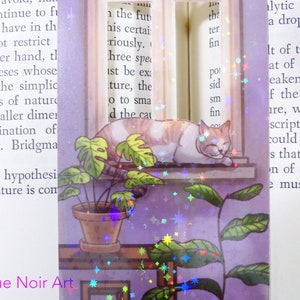 Lofi Cat Holographic Bookmark | Aesthetic Bookmark Bookmark | Cozy Vibes | Handmade Unique Bookmark image 5