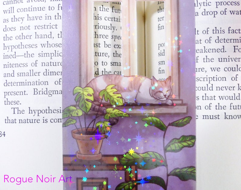 Lofi Cat Holographic Bookmark | Aesthetic Bookmark Bookmark | Cozy Vibes | Handmade Unique Bookmark image 5
