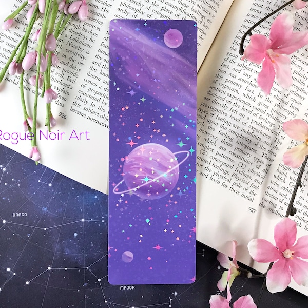 Space Bookmark: Pastel Planet Holographic Bookmark | Gifts for Space Lovers | Aesthetic Bookmark| Handmade Unique Bookmark