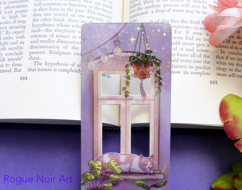 Lofi Cat Holographic Bookmark | Aesthetic Bookmark Bookmark | Cozy Vibes | Handmade Unique Bookmark image 9