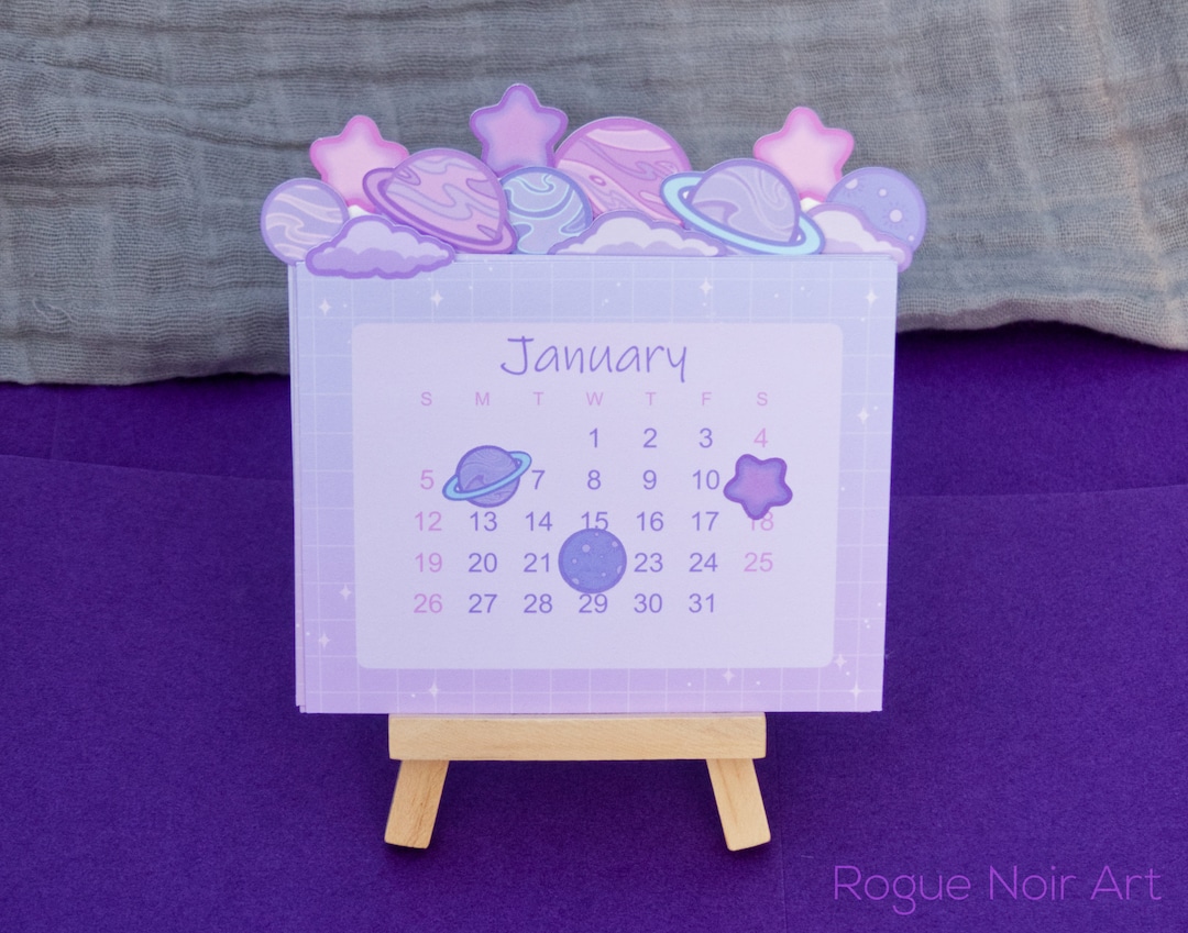 Desk Calendar 2025 With Stand and Matching Stickers, Cute Planet Design ...