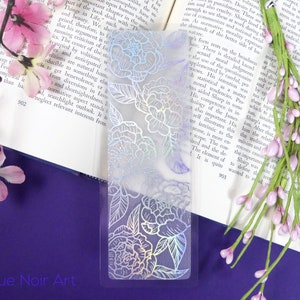 Peony Flower Bookmark - Vellum and Foil Bookmark | Holographic Silver or Lilac | Aesthetic Bookmark