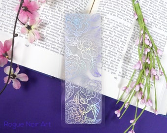 Peony Flower Bookmark - Vellum and Foil Bookmark | Holographic Silver or Lilac | Aesthetic Bookmark