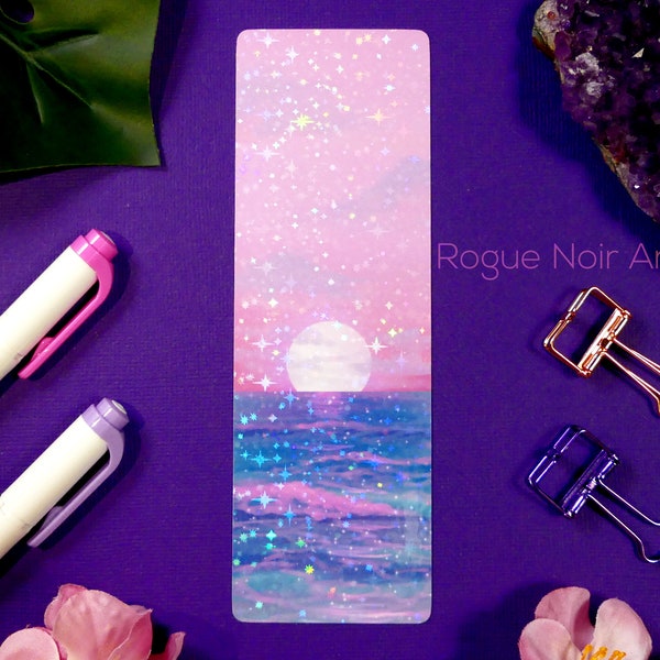 Dreamy Beach Bookmark | Holographic Ocean Bookmark | Pastel Bookmark | Dreamy Vibes | Aesthetic Bookmark | Handmade Unique Bookmark