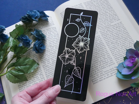Moonflower Foil Bookmark | Floral Handmade Bookmark | Multiple Colors: Blue, Holographic Foil | Aesthetic Bookmark