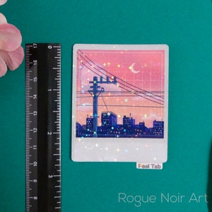 Holographic Lofi City Sticker: Peach Pink Retro Anime Vinyl zdjęcie 4