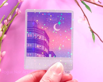 Holographic Aesthetic Sticker: Lofi Sky | Polaroid Stickers | For Planners Water Bottles Laptops | Die Cut | Dreamy Vibes