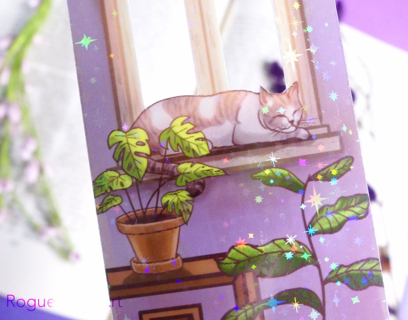 Lofi Cat Holographic Bookmark | Aesthetic Bookmark Bookmark | Cozy Vibes | Handmade Unique Bookmark image 8