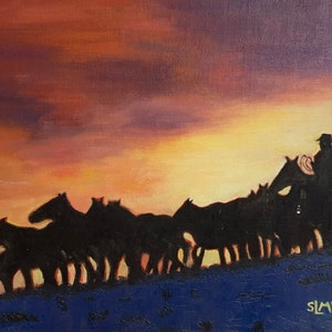 Tequila Sunrise, 1988. Original Oil painting made by Suzanne Davis. Vintage worth