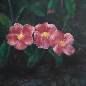 Flores hawaianas 1992, pintura impresionista al óleo vintage