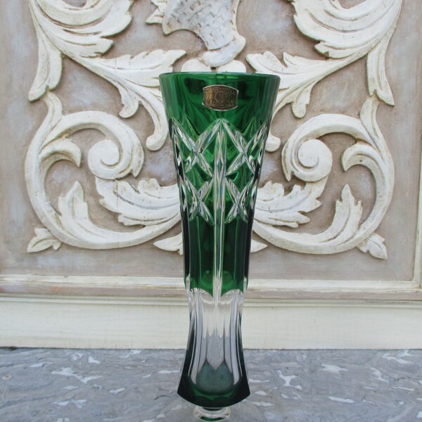 Vintage Crystal Lamp by Val St Lambert / Green Emerald Glass