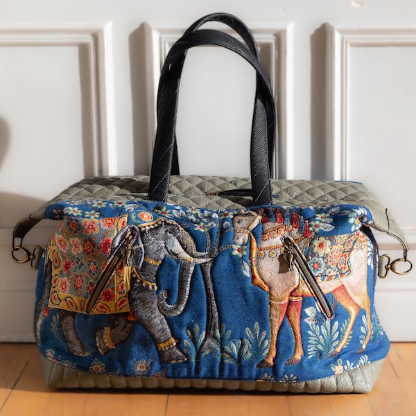 Sac de voyage XXL en Jacquard et simili cuir : L'Éléphant de Java