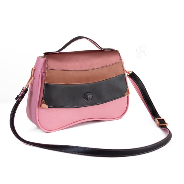 Sac à main à la forme originale et féminine avec poche iPad : Caramel, bonbon et chocolat