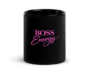 Boss Energy Coffee Mug | Pink Lettering, Black Ceramic