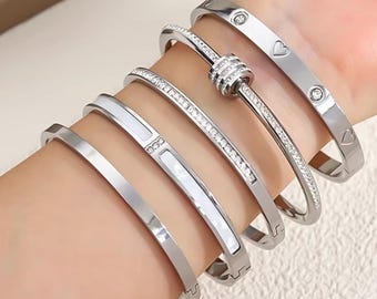 Minimalist Stainless Steel Cuff Bracelet Set | Elegant Silver Bangles