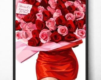 Feminine Rose Bouquet Art Print | Modern Glam Decor (Digital Download)