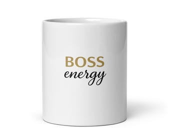 Boss Energy Coffee Mug | Gold Lettering, Motivational Gift