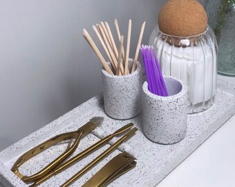 Granite Effect Jesmonite Manicure Tray Set, Nail Tech Tool Holder, Salon Decor