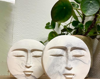 Jesmonite Moon Face Ornament, Stone Effect, Boho Decor