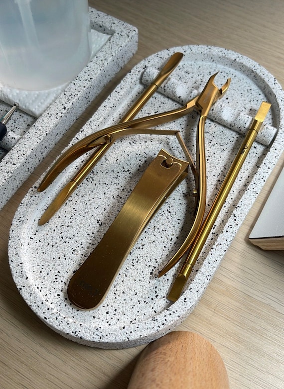 Granite effect Oval Tray and Tool rest,trinket tray,  Nail tray,  manicure tray , Tool Tray, Nail Tech, Nail tools holder, eco, Handmade,