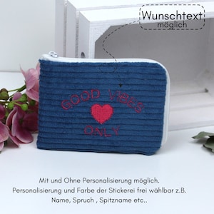 Mini Geldbeutel , Portemonnaie, Geldbörse Cord blau , Brieftasche klein, Personalisierung möglich