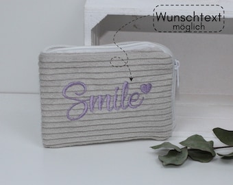 Mini Geldbeutel , Portemonnaie, Geldbörse Cord Beige , Brieftasche klein, Personalisierung möglich