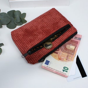 Geldbeutel, Portemonnaie, Geldbörse Cord Rost , Brieftasche , Leomuster innen, Personalisierung möglich