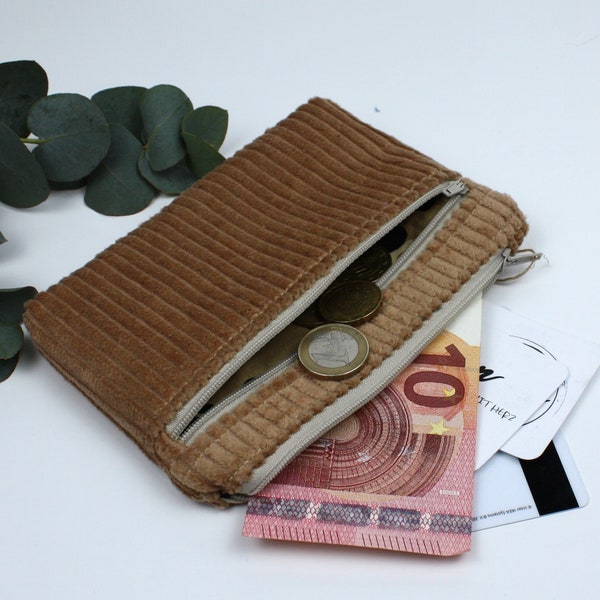 Geldbeutel, Portemonnaie, Geldbörse Cord Cognac, Caramell , Brieftasche