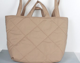 Stepptasche, Shopper Beige, Umhängetasche Damen, Pufferbag , Leo