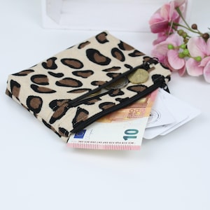 Geldbeutel aus Feincord in Leooptik, Beige, Portemonnaie, Geldbörse, Brieftasche