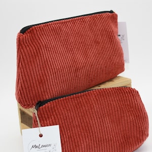 Kosmetiktasche, Schminktasche , Kosmetikbeutel Cord zwei Größen Rostrot