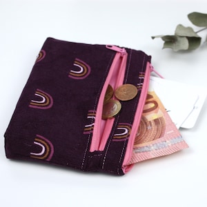 Geldbeutel, Portemonnaie, Geldbörse Feincord Beere/Weinrot mit Regenbögen , Brieftasche