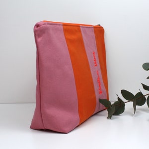 Kosmetiktasche, Kulturbeutel, Schminktasche Rosa Orange gestreift, zwei Größen, Wetbag, Individualisierung möglich Größe M