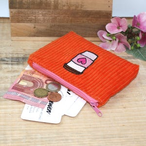 Geldbeutel, Portemonnaie, Geldbörse Cord Orange - Rosa , Brieftasche, Personalisierung möglich