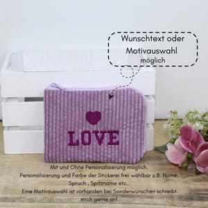 Mini Geldbeutel , Portemonnaie, Geldbörse Cord Lila - Flieder , Brieftasche klein, Personalisierung möglich