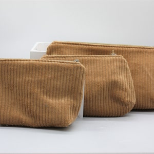 Kosmetiktasche, Schminktasche, Kulturtasche Cord Karamell / Cognac , zwei Größen