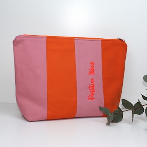 Kosmetiktasche, Kulturbeutel, Schminktasche Rosa Orange gestreift, zwei Größen, Wetbag, Individualisierung möglich Größe M mit Stick