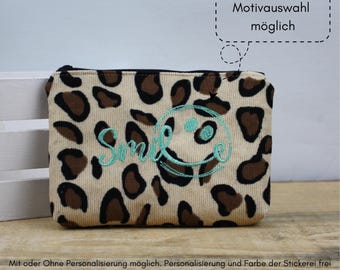 Fine corduroy wallet in leopard print, beige, purse, wallet, personalization possible