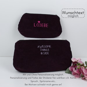 Kosmetiktasche, Schminktasche, Kulturtasche Cord Lila, zwei Größen, Personalisierung möglich